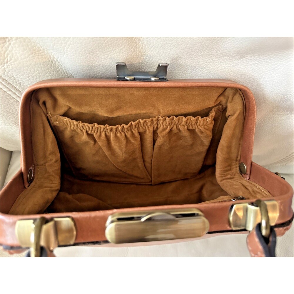 Patricia Nash Leather Gracchi Frame Satchel Bag Brown Top Handle Y2K - Picture 13 of 15